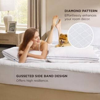 Bedsure King Pillows Set of 2 - Fluffy Bed Pillows for Sleeping, Hotel Quality, Diamond Quilted Design, Gusseted Supportive Down Alternative Filling for Back, Stomach, Side...