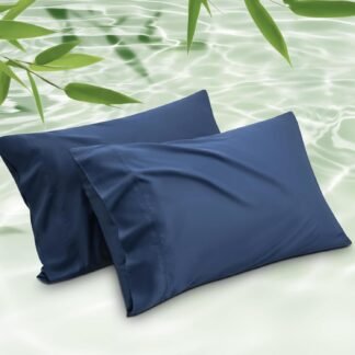 Bedsure Pillow Cases Queen, Cooling Pillow Cases, Rayon Derived from Bamboo Queen Pillowcases Set of 2, Silky Soft & Breathable Bedding Pillow Covers with Envelope Closure, Navy...