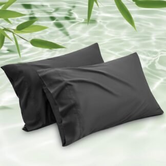 Bedsure Pillow Cases Queen, Cooling Pillow Cases, Rayon Derived from Bamboo Black Pillowcases Queen Size Set of 2, Silky Soft & Breathable Bedding Pillow Covers with Envelope...
