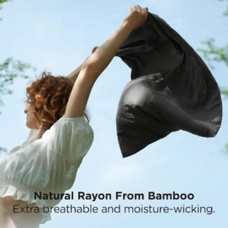 Bedsure Pillow Cases Queen, Cooling Pillow Cases, Rayon Derived from Bamboo Black Pillowcases Queen Size Set of 2, Silky Soft & Breathable Bedding Pillow Covers with Envelope...