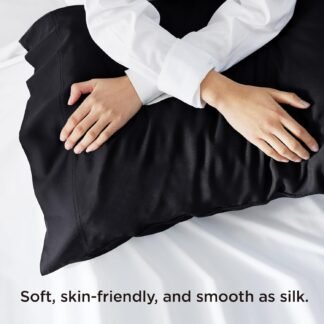 Bedsure Pillow Cases Queen, Cooling Pillow Cases, Rayon Derived from Bamboo Black Pillowcases Queen Size Set of 2, Silky Soft & Breathable Bedding Pillow Covers with Envelope...