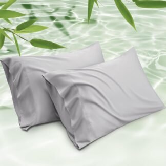 Bedsure Pillow Cases Queen, Cooling Pillow Cases, Rayon Derived from Bamboo Light Grey Pillowcases Queen Size Set of 2, Soft & Breathable Bedding Pillow Covers with Envelope...