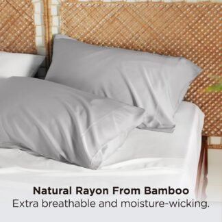 Bedsure Pillow Cases Queen, Cooling Pillow Cases, Rayon Derived from Bamboo Light Grey Pillowcases Queen Size Set of 2, Soft & Breathable Bedding Pillow Covers with Envelope...