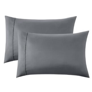 Bedsure Pillow Cases Queen Set of 2 - Dark Grey Double Brushed Microfiber Pillowcases 2 Pack, Super Soft Cooling Pillow Case Covers with Envelope Closure, Wrinkle, Fade and...