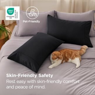 Bedsure Pillow Cases Standard Size Set of 2 - Black Brushed Microfiber Pillowcases, Super Soft Pillowcase, Pillow Case Covers with Envelope Closure, Wrinkle, Fade and Stain...