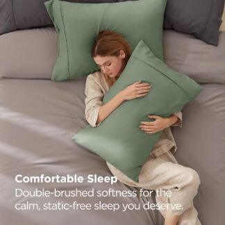 Bedsure Queen Pillow Cases Set of 2 - Sage Green Brushed Microfiber Pillowcase 2 Pack, Super Soft and Cozy Pillow Case Covers with Envelope Closure, Wrinkle, Fade and Stain...
