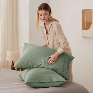 Bedsure Queen Pillow Cases Set of 2 - Sage Green Brushed Microfiber Pillowcase 2 Pack, Super Soft and Cozy Pillow Case Covers with Envelope Closure, Wrinkle, Fade and Stain...