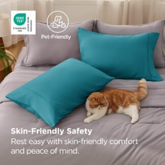 Bedsure Queen Pillow Cases Set of 2 - Teal Brushed Microfiber Pillowcase 2 Pack, Super Soft and Cozy Pillow Case Covers with Envelope Closure, Wrinkle, Fade and Stain Resistant,...