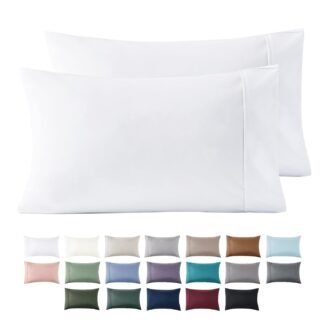 Bedsure Queen Pillow Cases Set of 2 - White Brushed Microfiber Pillowcase 2 Pack, Super Soft Pillowcase, Pillow Shams Covers with Envelope Closure, Wrinkle, Fade and Stain...