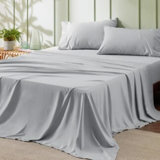 Bedsure Queen Sheet Set - 4 Pieces Soft Queen Size Sheets - Breathable & Cooling - Hotel Luxury - Easy Care Polyester Microfiber Bedding for Women, Men, Light Grey
