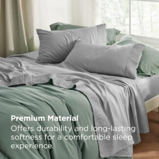 Bedsure Queen Sheet Set - 4 Pieces Soft Queen Size Sheets - Breathable & Cooling - Hotel Luxury - Easy Care Polyester Microfiber Bedding for Women, Men, Grey