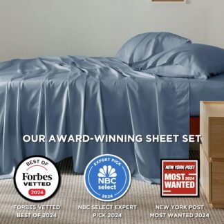 Bedsure Queen Sheet Set, Cooling Sheets for Queen Size Bed Set, Rayon Derived from Bamboo, Breathable & Soft, Deep Pocket, Hotel Luxury Silky Bedding for Hot Sleepers, Dusty Blue