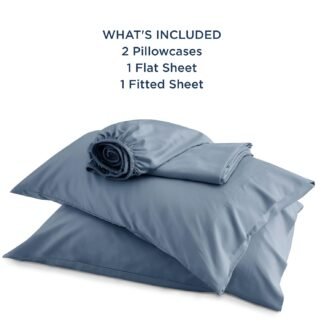 Bedsure Queen Sheet Set, Cooling Sheets for Queen Size Bed Set, Rayon Derived from Bamboo, Breathable & Soft, Deep Pocket, Hotel Luxury Silky Bedding for Hot Sleepers, Dusty Blue