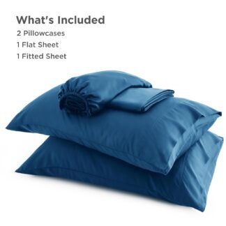 Bedsure Queen Sheet Set, Rayon Derived from Bamboo, Cooling Sheets, Deep Pocket Up to 16", Breathable & Soft, Hotel Luxury Silky Bedding for Hot Sleepers, Teal