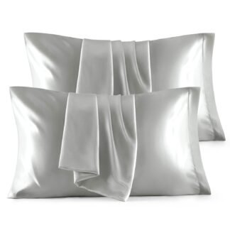Bedsure Satin Pillowcases, Similar to Silk Pillow Cases Queen Size Set of 2, Pure White Cooling Pillow Case for Sleeping Women with Envelope Closure, Gifts for Women Men, 20x30...