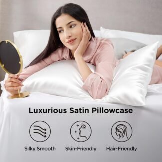 Bedsure Satin Pillowcases, Similar to Silk Pillow Cases Queen Size Set of 2, Pure White Cooling Pillow Case for Sleeping Women with Envelope Closure, Gifts for Women Men, 20x30...