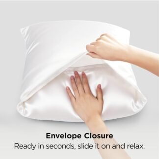 Bedsure Satin Pillowcases, Similar to Silk Pillow Cases Queen Size Set of 2, Pure White Cooling Pillow Case for Sleeping Women with Envelope Closure, Gifts for Women Men, 20x30...