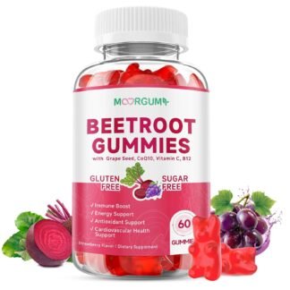 Beetroot Gummies for Blood Pressure, Antioxidant Support, Sugar-Free, for Women & Men with Beet Root, Grape Seed, Niacin, CoQ 10, Vitamin C, B12, L-Citrulline, L-Arginine Beets...