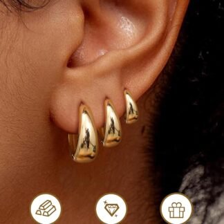 BESTEEL 3Pairs 14K Gold Plated Hoop Earrings Set for Women Chunky Earring Silver Plated Hypoallergenic Small Huggie Hoops Lightweight Tiny Thick Trendy Hoop Earrings Stacks for...