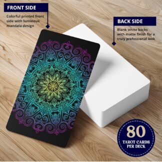 Blank Tarot Cards - 80-Card Deck with Mandala of Light Sacred Geometry Print - Customizable White Backs for Oracle, Affirmation, Manifestation, and Divination - Standard Tarot...