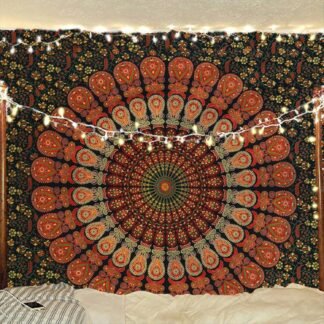 Bless International Handmade Indian hippie Bohemian Psychedelic Peacock Mandala Wall hanging College Dorm Beach Throws Table Cloth Bedding Tapestry (Golden Green,...
