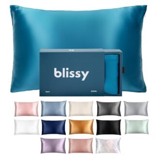 Blissy Silk Pillowcase - 100% Pure Mulberry Silk - 22 Momme 6A High-Grade Fibers - Silk Pillow Cover for Hair & Skin - Regular, Queen & King (Aqua, Standard)
