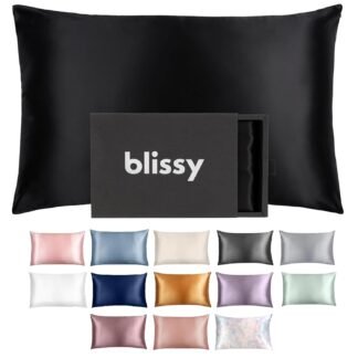 Blissy Silk Pillowcase - 100% Pure Mulberry Silk - 22 Momme 6A High-Grade Fibers - Silk Pillow Cover for Hair & Skin - Regular, Queen & King (Black, Standard)