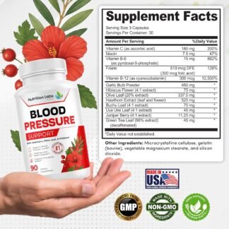 Blood Pressure Support & Heart Health Cardiovascular Supplement W/ Hawthorn, Hibiscus. Nitric Oxide Support for Normal Blood Pressure Support W/ Vitamin B12 & Folic Acid. Garlic...