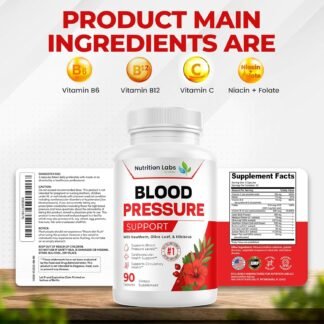 Blood Pressure Support & Heart Health Cardiovascular Supplement W/ Hawthorn, Hibiscus. Nitric Oxide Support for Normal Blood Pressure Support W/ Vitamin B12 & Folic Acid. Garlic...