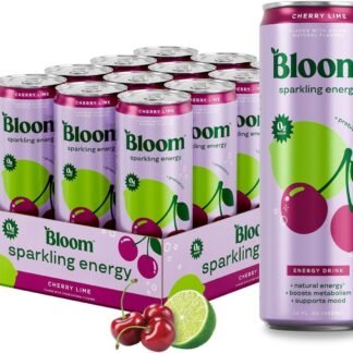 Bloom Nutrition Sparkling Energy Drink - Natural Caffeine, Zero Sugar, 180mg Caffeine - Antioxidant-Rich w/Green Coffee Bean, Green Tea Extract, Prebiotics - Cherry Lime - 12oz...