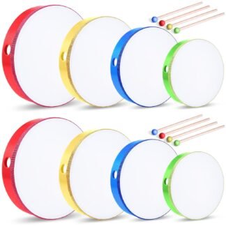 Boao 8 Pcs Hand Drums Percussion Wood Frame Drums with Stick 12 10 8 6 Inch Percussion Musical Instruments for Christmas Home Adults Beginners Gifts, Multicolor