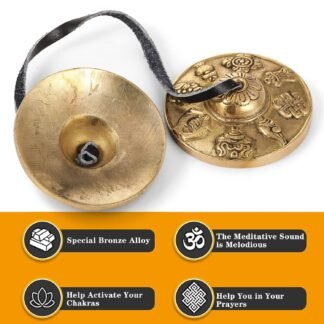 Boao Tibetan Bells Tingsha Cymbals Meditation Chime Bells with Tibetan Drawstring Cloth Bag, 6.3 cm Yoga Finger Meditation Chime for Percussion Instrument(8 Lucky Symbols Embossed)