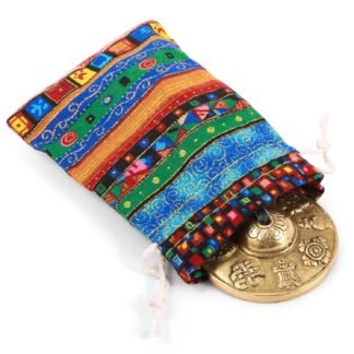 Boao Tibetan Bells Tingsha Cymbals Meditation Chime Bells with Tibetan Drawstring Cloth Bag, 6.3 cm Yoga Finger Meditation Chime for Percussion Instrument(8 Lucky Symbols Embossed)