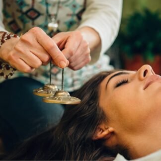 Boao Tibetan Bells Tingsha Cymbals Meditation Chime Bells with Tibetan Drawstring Cloth Bag, 6.3 cm Yoga Finger Meditation Chime for Percussion Instrument(8 Lucky Symbols Embossed)