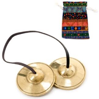 Boao Tibetan Bells Tingsha Cymbals Meditation Chime Bells with Tibetan Drawstring Cloth Bag, 6.3 cm Yoga Finger Meditation Chime for Percussion Instrument(8 Lucky Symbols Embossed)