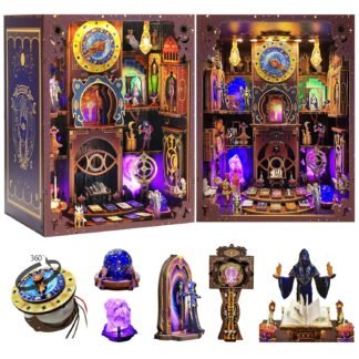 Book Nook Kit - Fantasy Tarot 3D Wooden Puzzle for Adults, Teens & Beginners, DIY Miniature Bookshelf Insert with LED Light, Mysterious Craft Gift for Model Builders