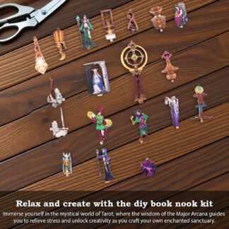Book Nook Tarot Kit - 3D Wooden Puzzle for Adults, Teens & Beginners, DIY Miniature Bookshelf Insert with LED Light, Mysterious Craft Gift for Family, Friends