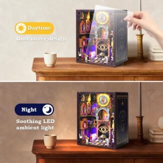 Book Nook Tarot Kit - 3D Wooden Puzzle for Adults, Teens & Beginners, DIY Miniature Bookshelf Insert with LED Light, Mysterious Craft Gift for Family, Friends