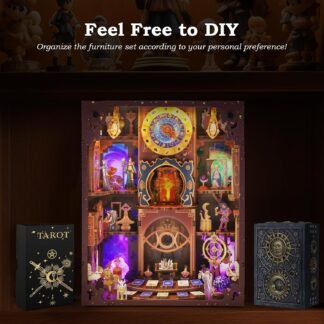 Book Nook Tarot Kit - 3D Wooden Puzzle for Adults, Teens & Beginners, DIY Miniature Bookshelf Insert with LED Light, Mysterious Craft Gift for Family, Friends