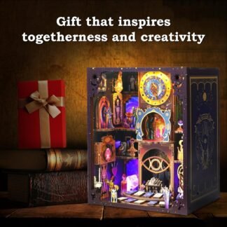 Book Nook Tarot Kit - 3D Wooden Puzzle for Adults, Teens & Beginners, DIY Miniature Bookshelf Insert with LED Light, Mysterious Craft Gift for Family, Friends