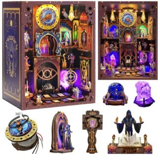 Book Nook Tarot Kit - 3D Wooden Puzzle for Adults, Teens & Beginners, DIY Miniature Bookshelf Insert with LED Light, Mysterious Craft Gift for Family, Friends