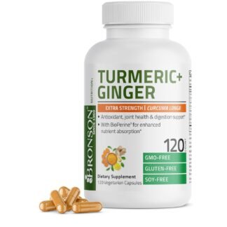 Bronson Turmeric + Ginger Extra Strength Joint Health & Digestion Support with BioPerine, Non-GMO, 120 Vegetarian Capsules