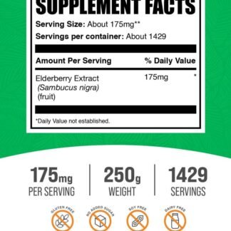 BulkSupplements.com Elderberry Extract Powder - Elderberries Sourced from Black Elderbrry, Immune Support Supplement - Gluten Free - 175mg per Serving, 250g (8.8 oz) (Pack of 1)