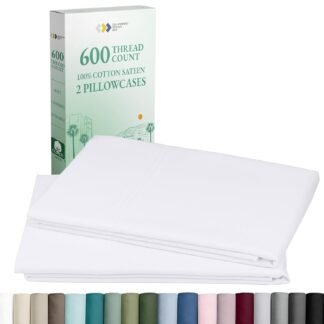 CALIFORNIA DESIGN DEN Luxuriously Soft Hotel Quality 600 Thread Count, 100% Cotton Set of 2 Cases, Crisp & Cool White Standard Pillow Cases Fits Standard & Queen Pillows (Bright...