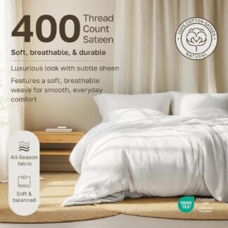 California Design Den Natural 100% Cotton Sheets Queen Size Bed Set - Soft 400 Thread Count Sateen, Queen Sheets, Deep Pockets with All Around Elastic for a Snug Fit, Durable...