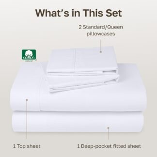 California Design Den Natural 100% Cotton Sheets Queen Size Bed Set - Soft 400 Thread Count Sateen, Queen Sheets, Deep Pockets with All Around Elastic for a Snug Fit, Durable...