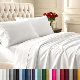 California Design Den Natural 100% Cotton Sheets Queen Size Bed Set - Soft 400 Thread Count Sateen, Queen Sheets, Deep Pockets with All Around Elastic for a Snug Fit, Durable...