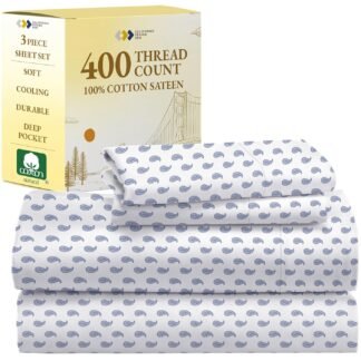 California Design Den Natural 100% Cotton Sheets Queen Size Bed Set - Soft 400 Thread Count Sateen, Queen Sheets, Deep Pockets with All Around Elastic for a Snug Fit, Durable...