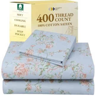 California Design Den Striped Queen Sheet Set - Soft 400 Thread Count Sateen, Natural 100% Cotton Sheets with Deep Pockets, and Durable Bedding Set - Striped White