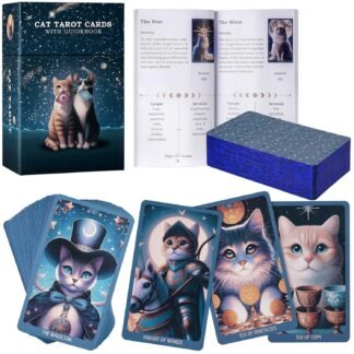 Cat Tarot Cards with Guide Book for Beginners Unique New Cute Cat Theme 400GSM Thickness Tarot Oracle Deck Kit with Guidebook Original Art with Embossed Edge